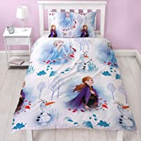 Frozen 2 - Funda de edredón Reversible con Funda de Almohada a Juego- diseño de Anna- Elsa y Olaf- Color Blanco